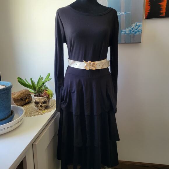 LuLaRoe Georgia Black Ruffle 3-Tier Skirt Dress – Women’s Size Large - Picture 1 of 9